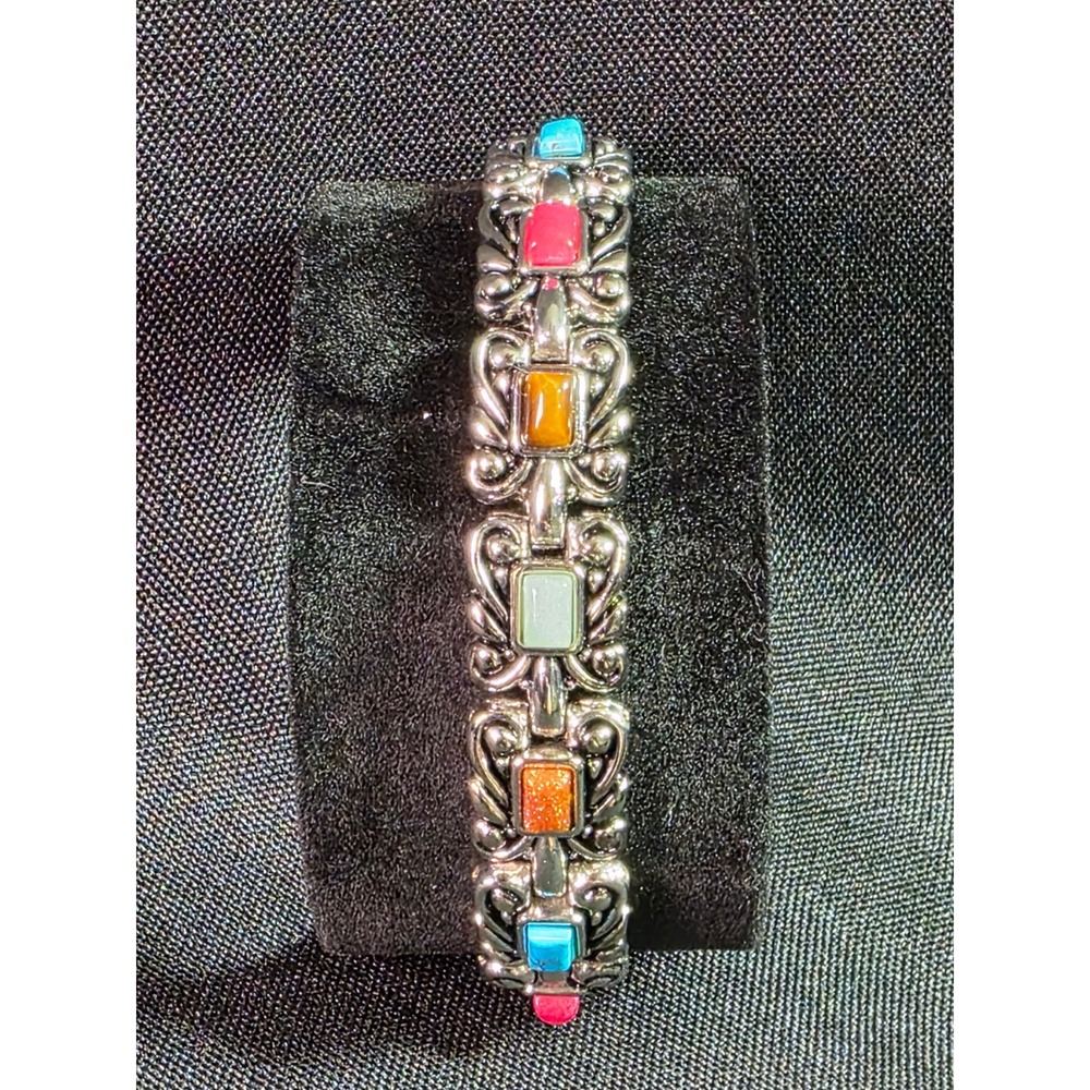 Vibrant Multi-Stone Sterling Silver Link Bracelet Women's Southwestern Boho